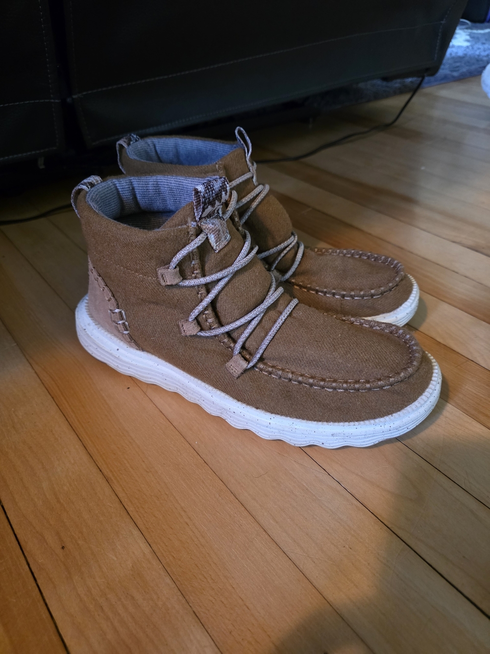 Womens Hey Dudes Brown Canvas Ankle Boots with White Sole